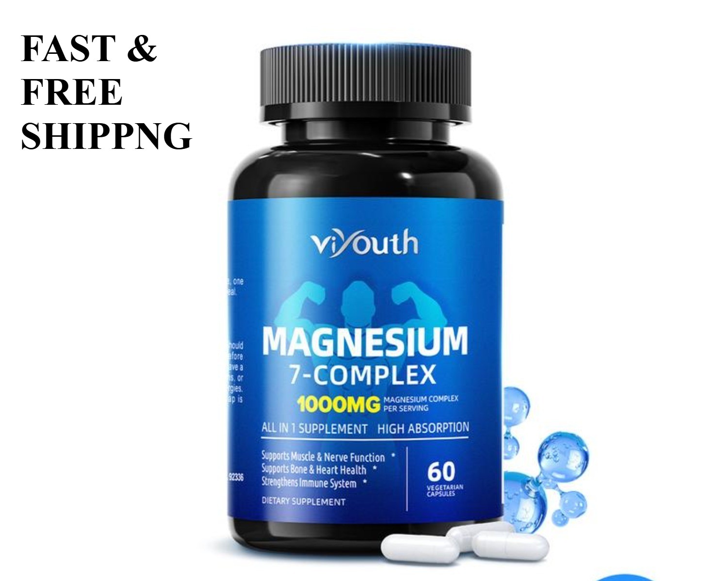 2 BOTTLES—7-in-1 Magnesium Complex 1000mg.Enhanced with Zinc, Non-GMO, 60 Caps