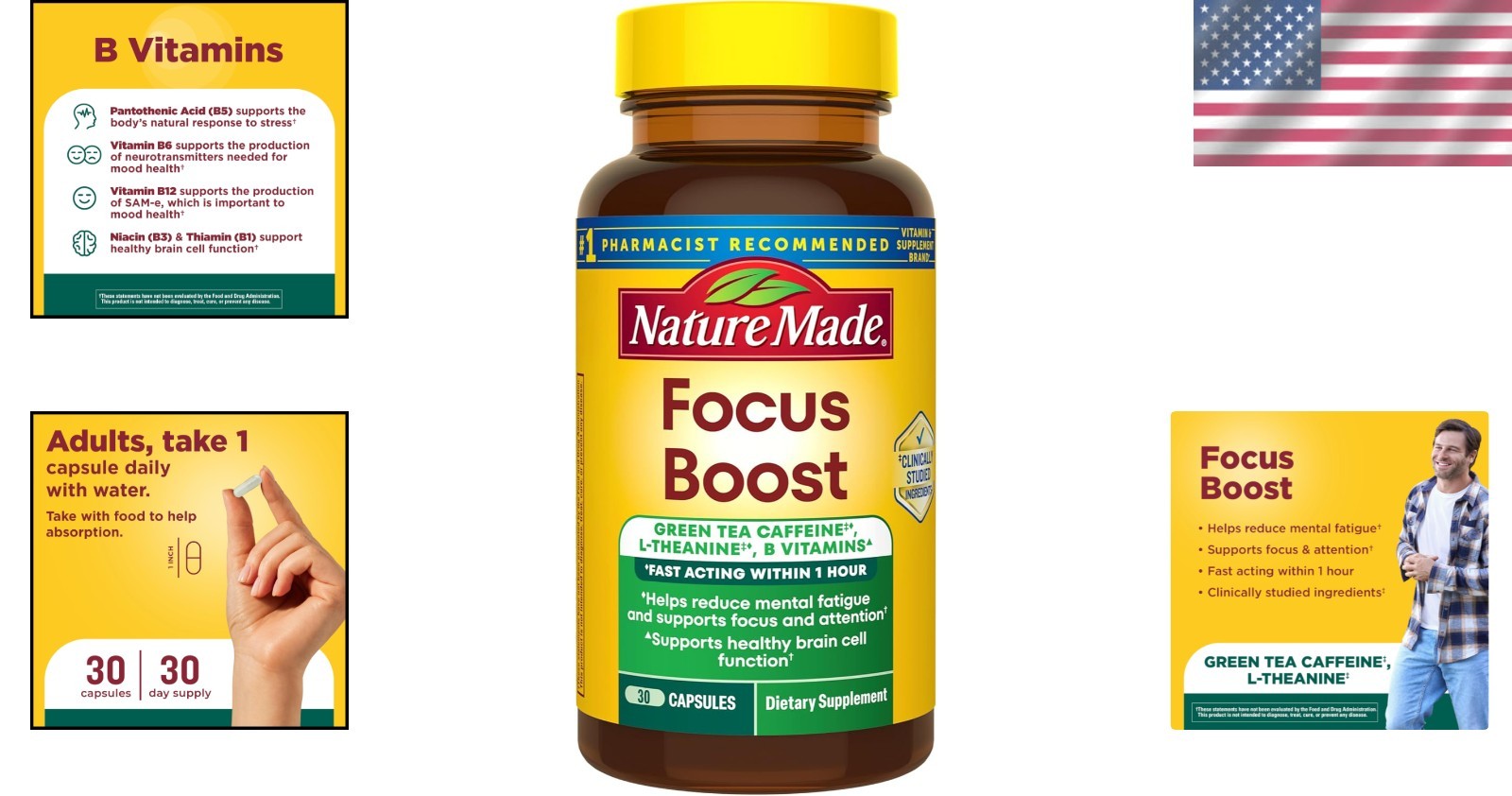 Gluten-Free Focus Boost Capsules with Caffeine & L-Theanine – 30 Count Supply