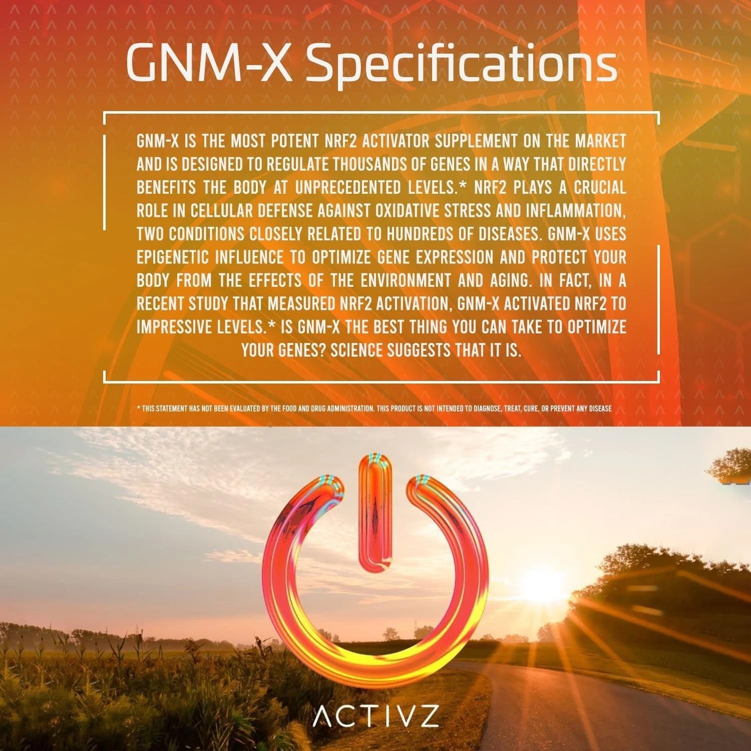 NEW ACTIVZ GNM-X Nrf2 Activator for Genetic Cellular Defense 30 Cap NEW LOGO