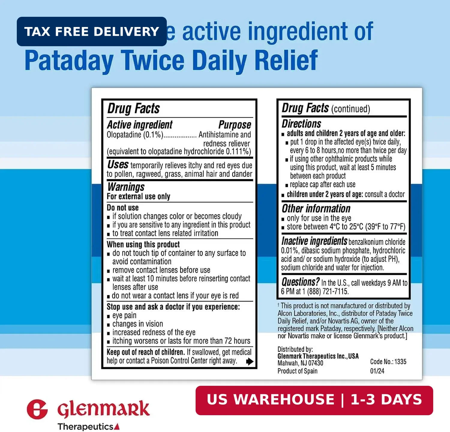 Glenmark Therapeutics Olopatadine Eye Drops for Allergies, Redness Relief, Antih