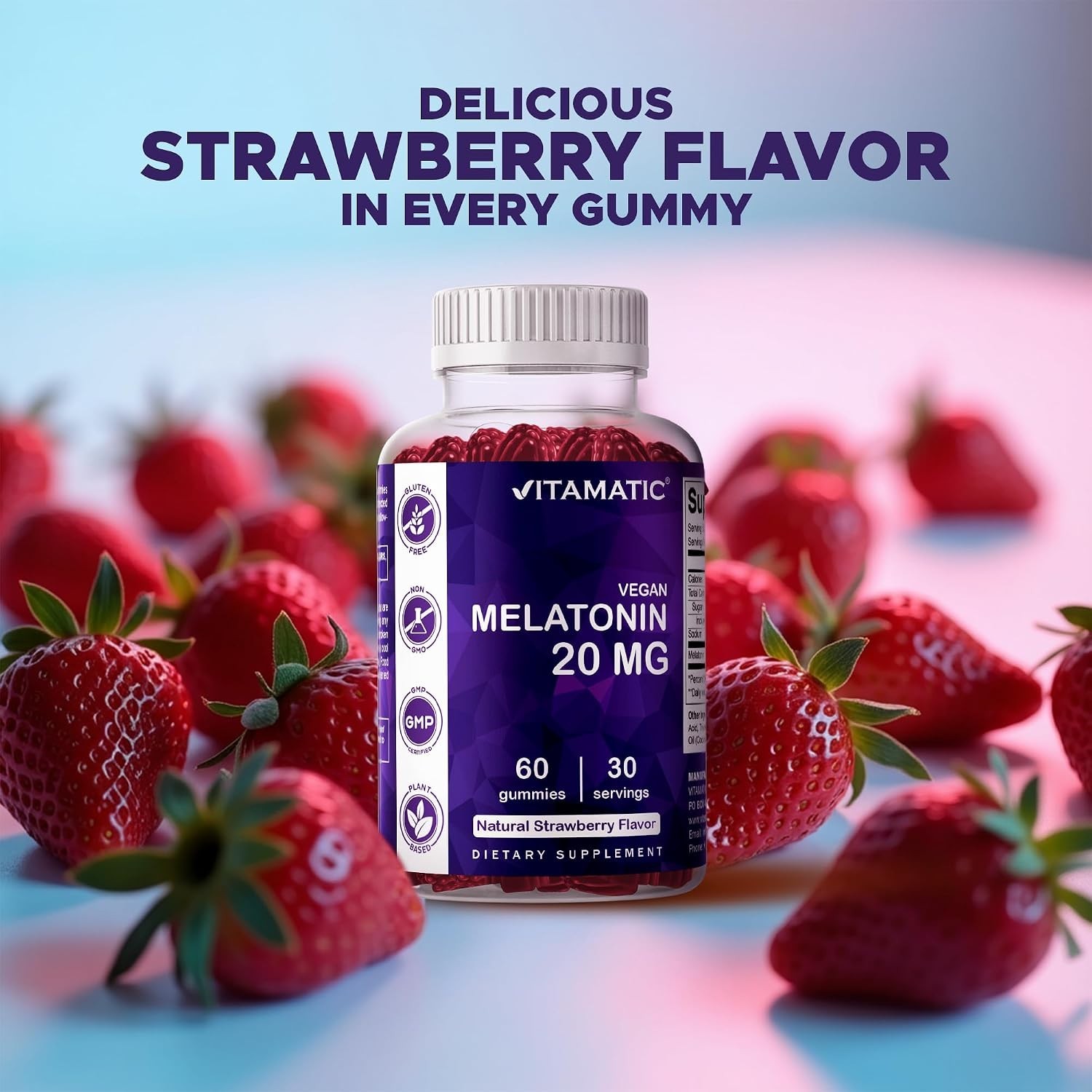 Natural Sleep Support: 20 mg Strawberry Melatonin Gummies, 60 Count