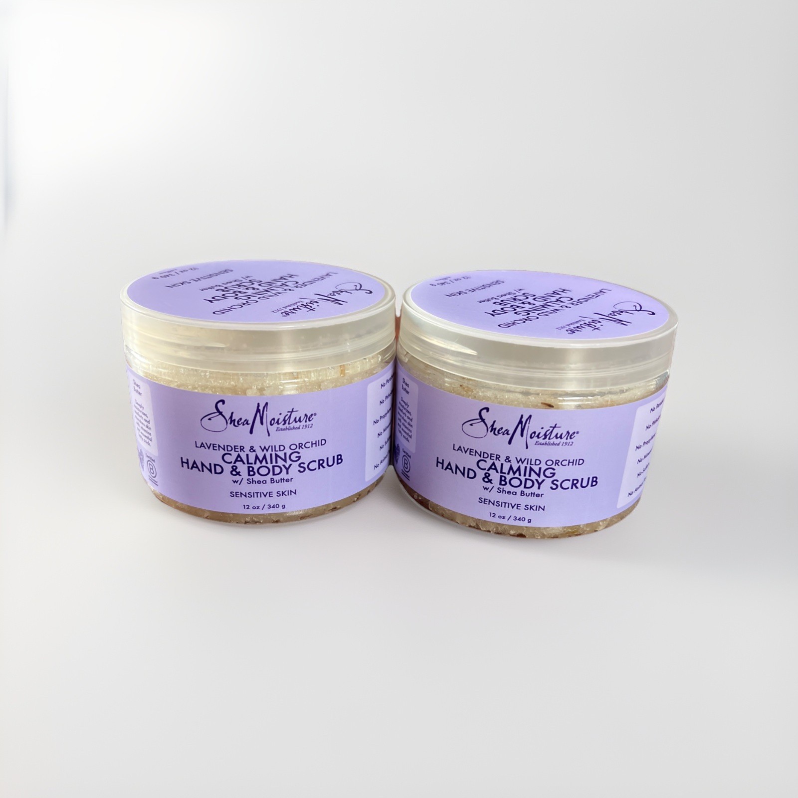 2 SHEA MOISTURE Lavender Wild Orchid Calming Hand Body Scrub 12oz Sensitive Skin
