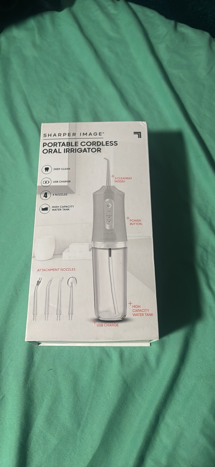 Sharper Image Cordless Water Flosser Oral Irrigator USB, Tips, 3-Setting