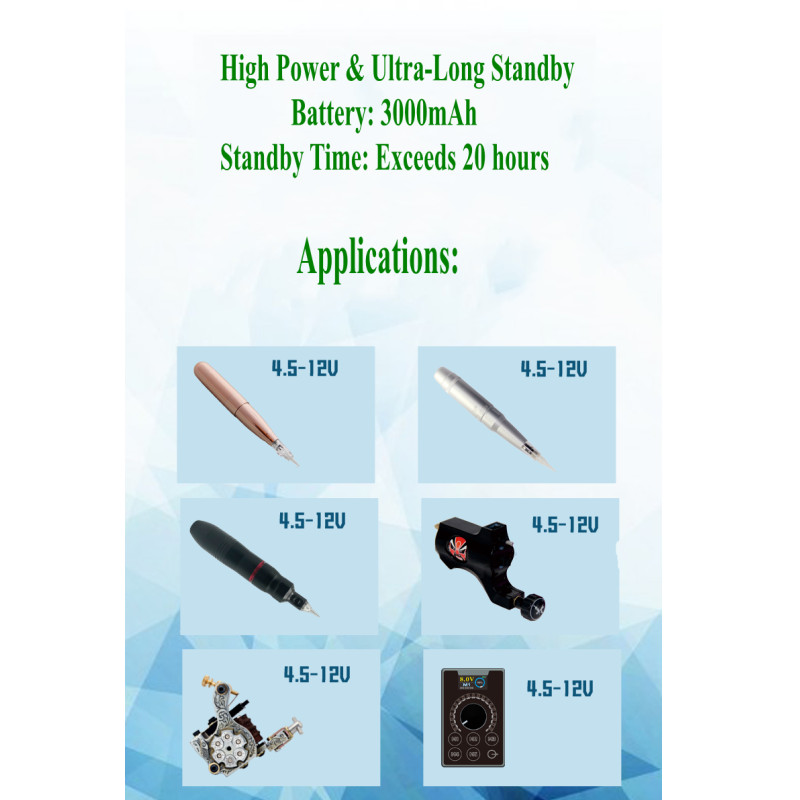 3000MAH Black 0.1V Adjustment Wireless Power Supply for Tattoo Semi Pmu Machine