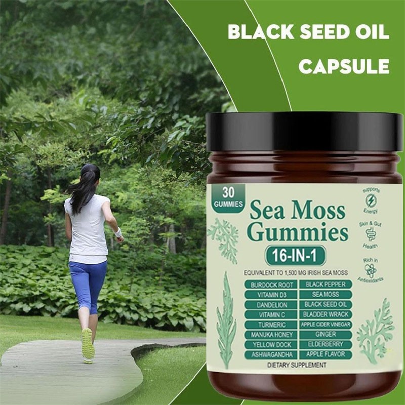 Sea Moss Gummies 16-in-1, Sea Moss Blend with Black Seed Oil-Green Apple Flavor