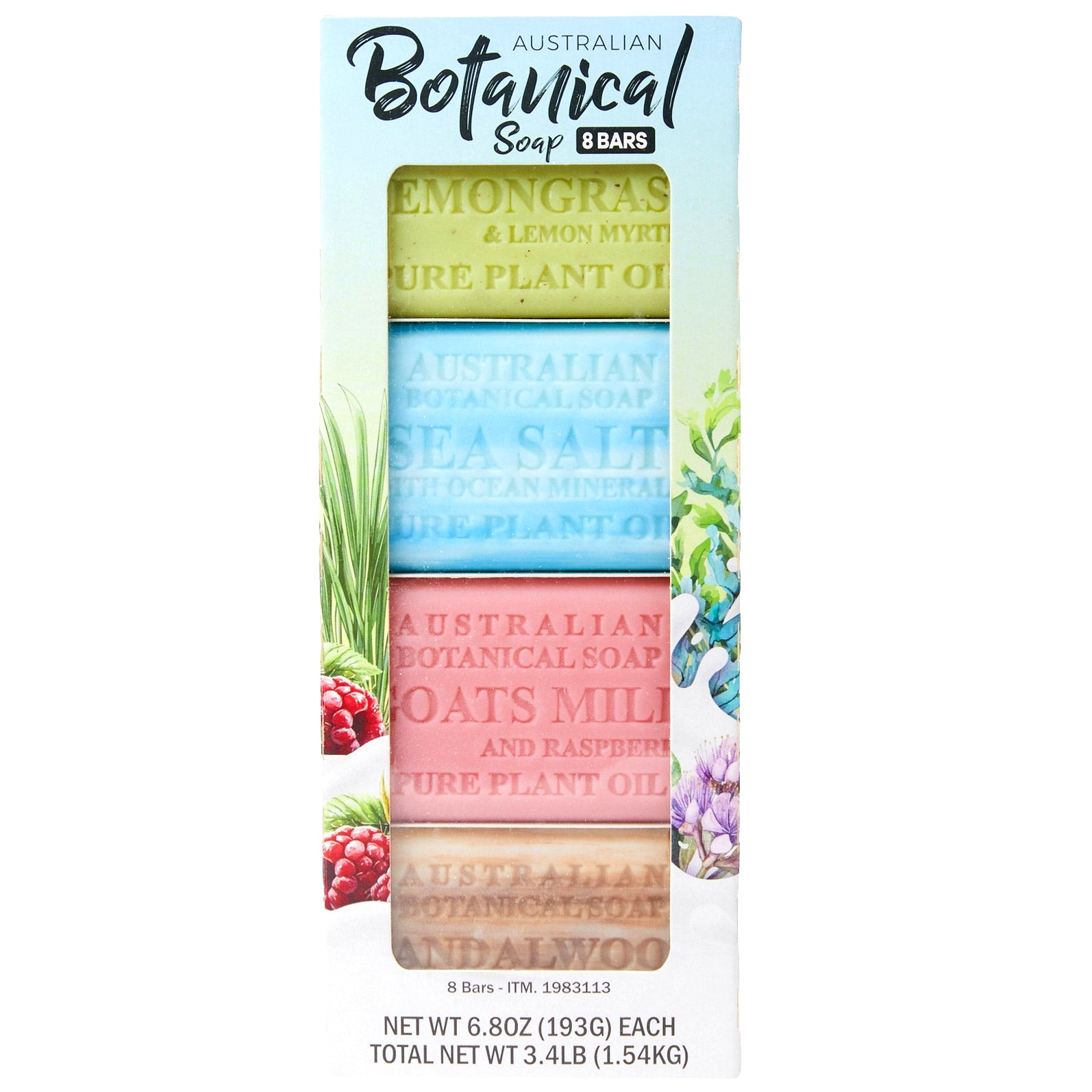 Australian Botanical Goat Milk Bar Soap 8 BARS, Lemongrass, Sea Salt, Sandalwood