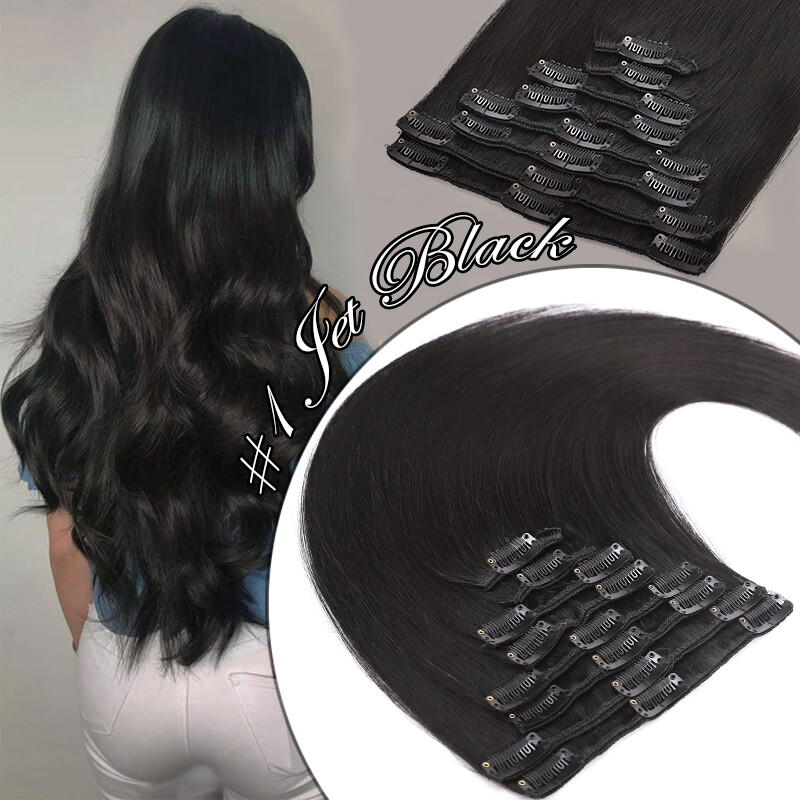 10-24inch 100% Clip In Real Remy Human Hair Extensions Full Head 8PCS Highlight