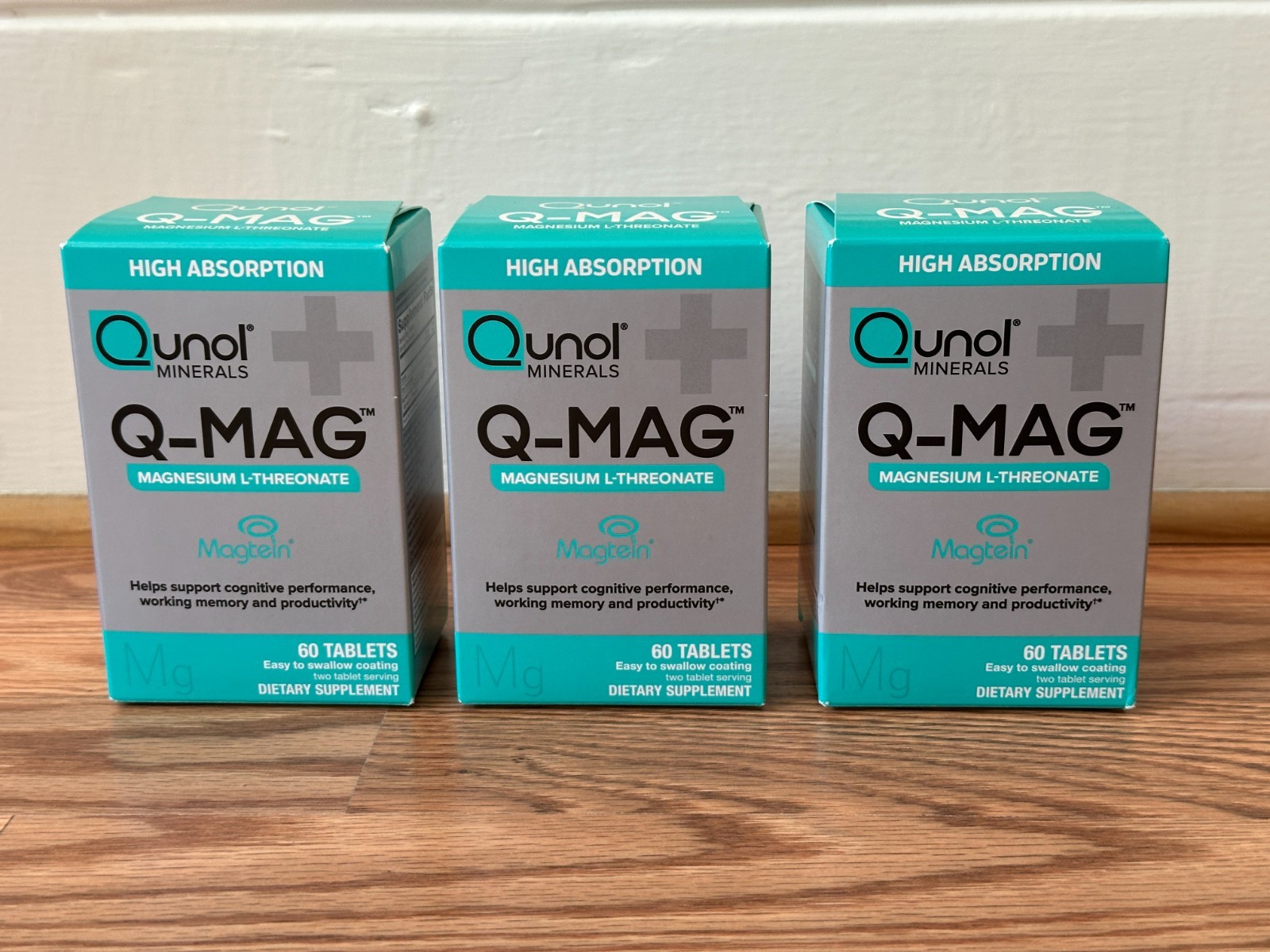 Lot of three Qunol Q-MAG Magnesium L-Threonate Tablets, 60 count each