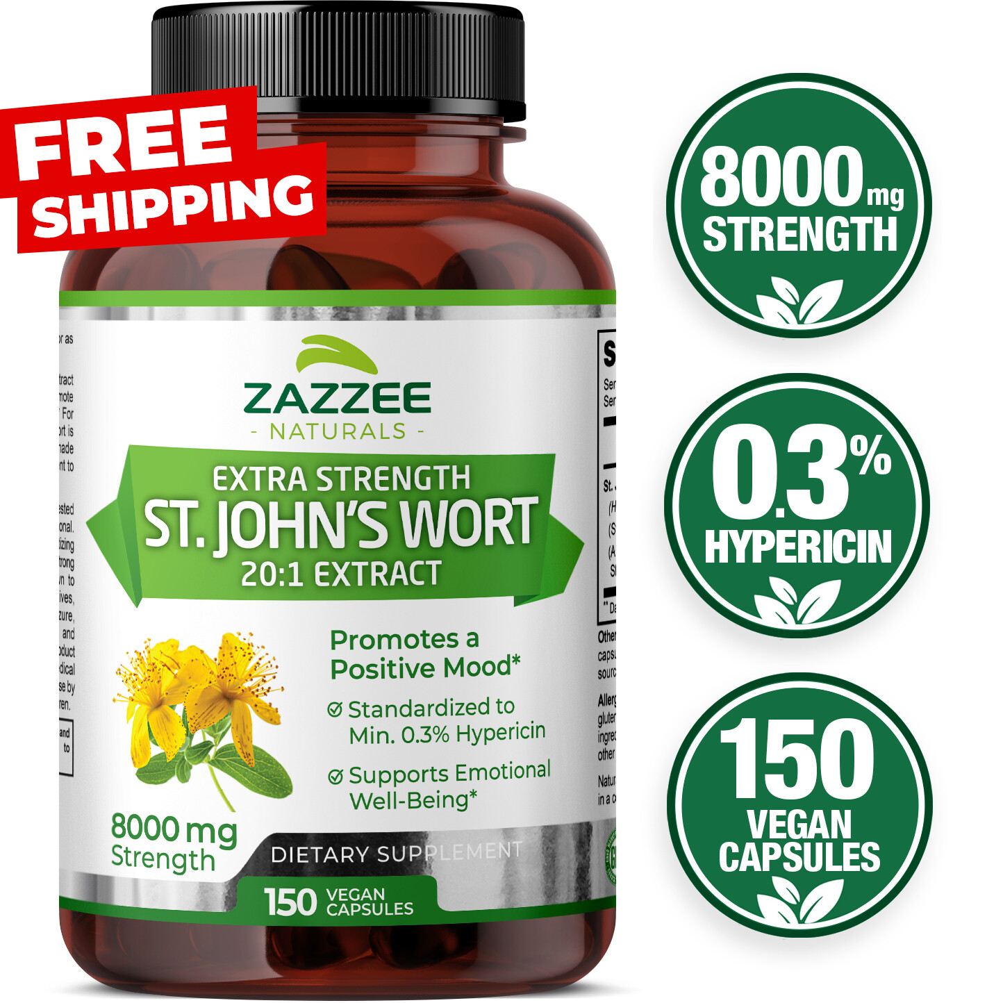 Extra Strength St. John’s Wort 20:1 Extract, 8000 mg Strength, 0.3% Hypericin