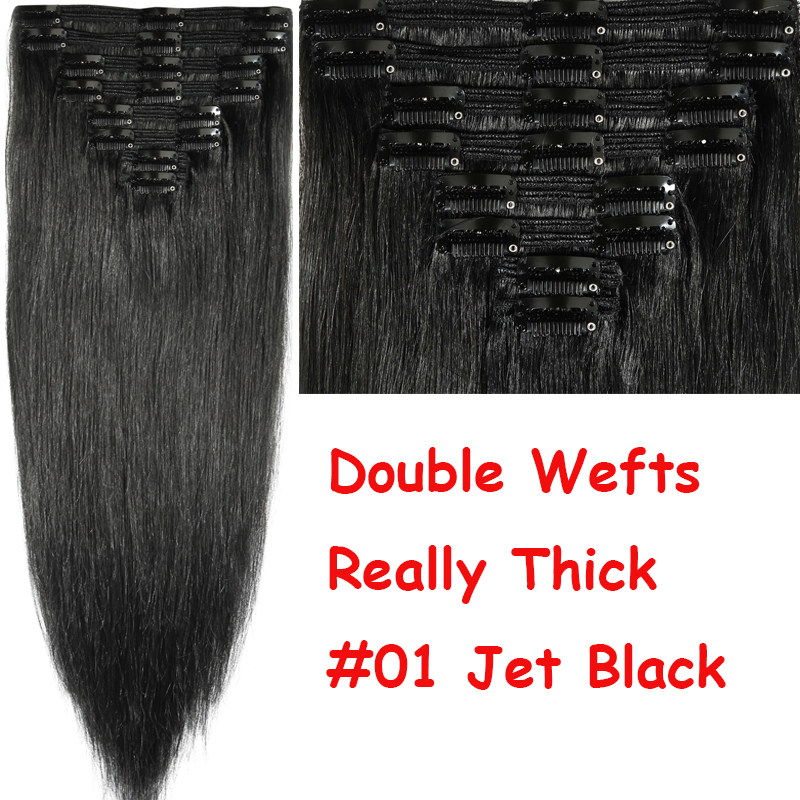 200G THICK Double Weft Clip In Real Human Hair Extensions High Volume 10″-24″ US