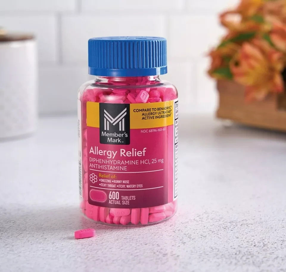 Member’s Mark Allergy Medication 600 Tabs 25mg ~ Compare 2 Benadryl-Expire 2028