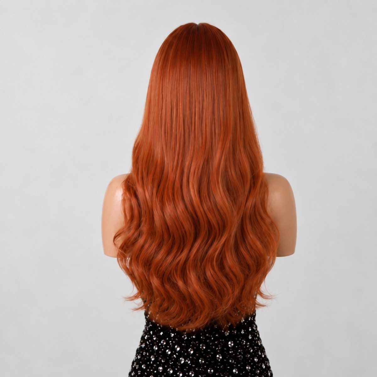 Cosplay Party Wigs With Bangs Natural Long Wavy Synthetic Hair Copper Red