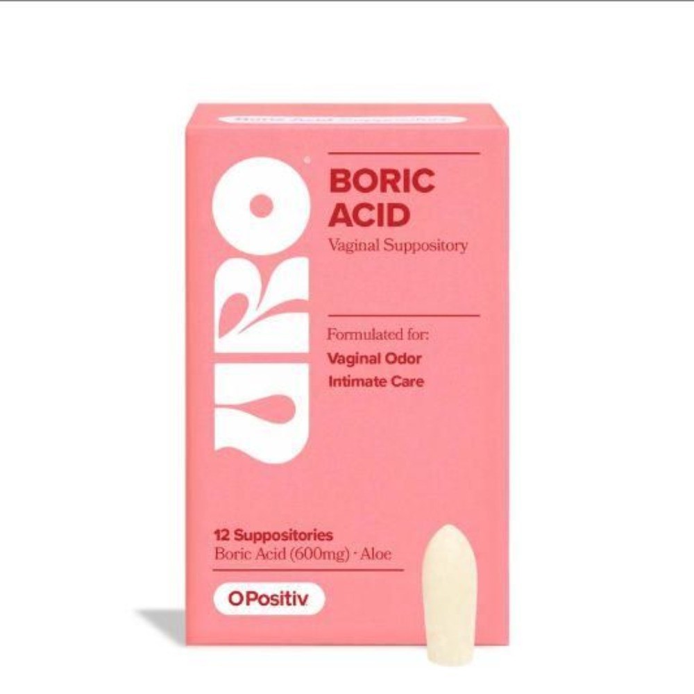 O Positiv URO Boric Acid Vaginal Suppositories 12 Count Lactic Acid New-