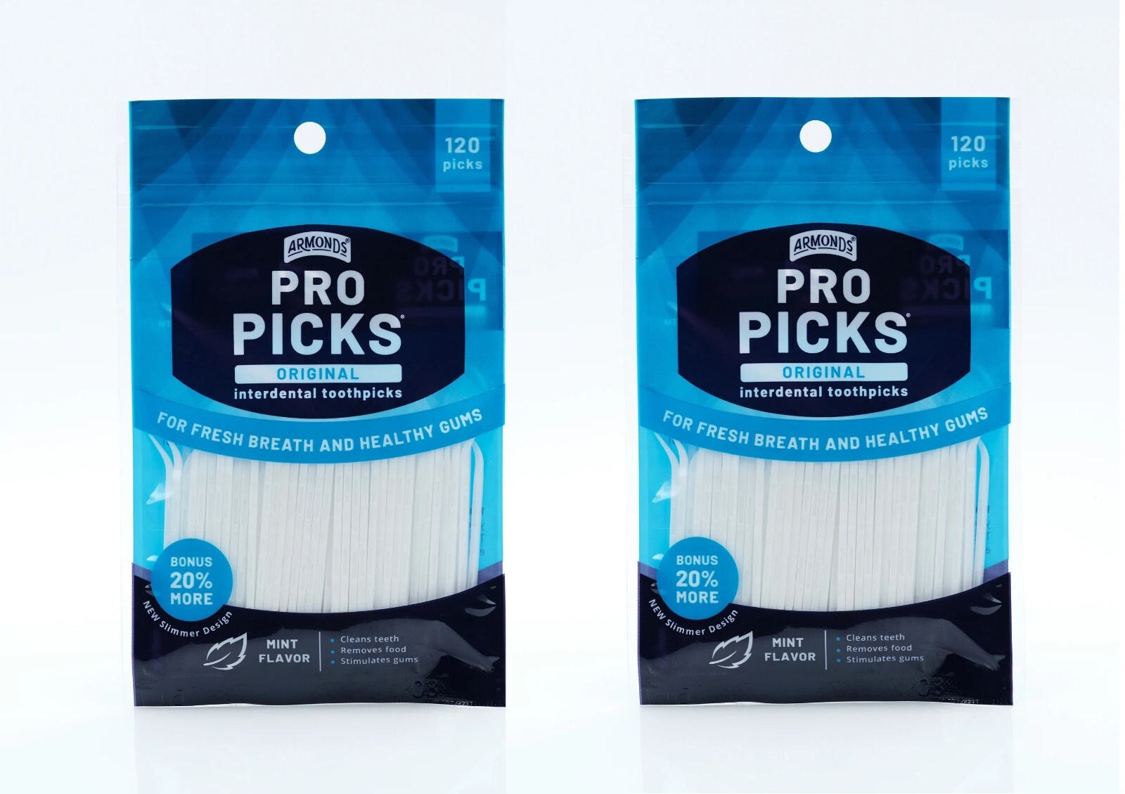 Armonds ProPicks Plastic Toothpicks, 2 Pouch Bags, 120 Picks Each