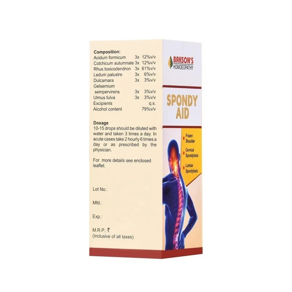 Bakson’s Homeopathy Spondy Aid Drops 30ml – Cervical & Lumbar Pain Relief