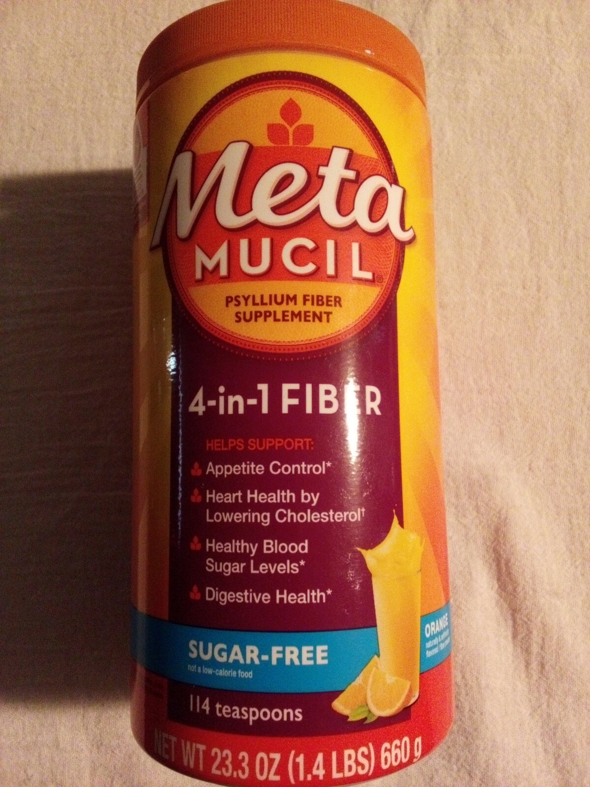 Metamucil Psyllium Fiber Supplement Sugar Free Powder Orange 114 tsp Exp: 2/2026