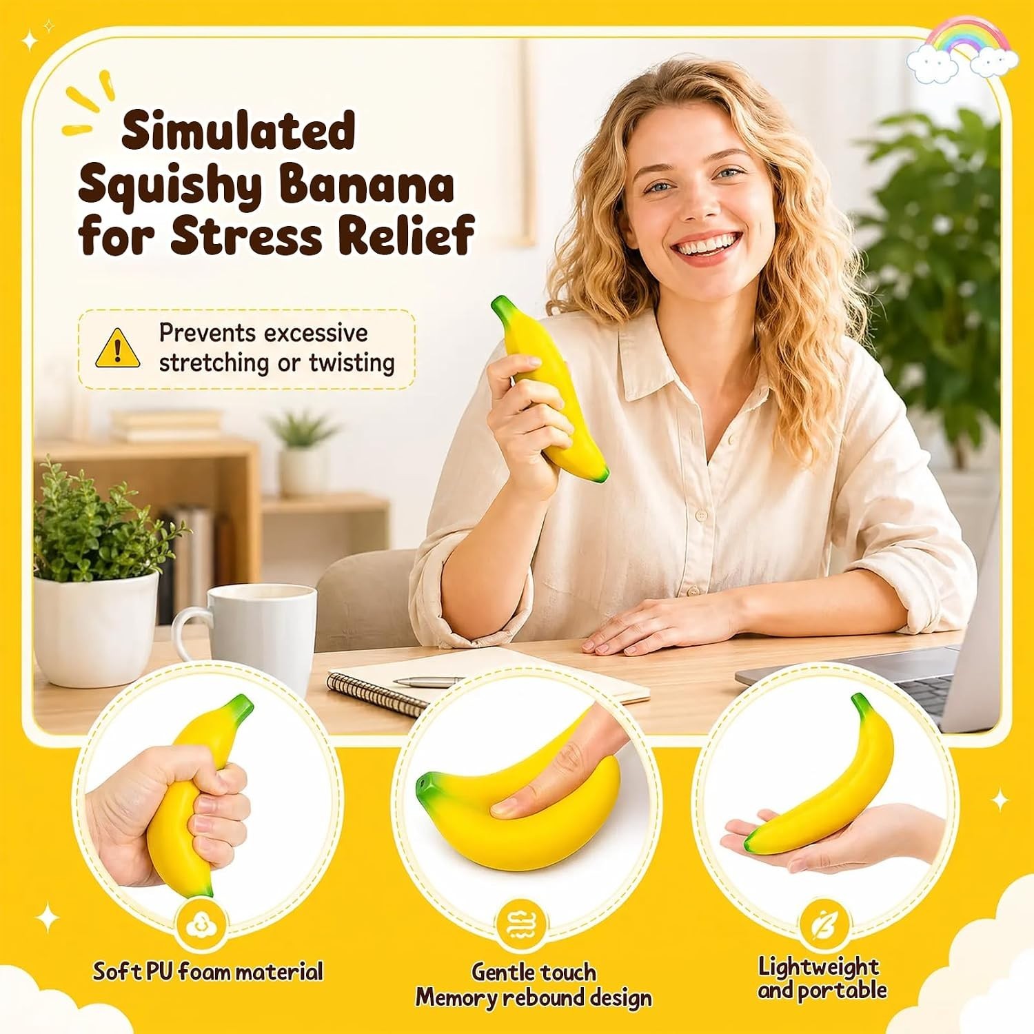 Bannana Squishy Toy Fake Banana Stress Relief Fidget 2026 Bannana Squishy Stress