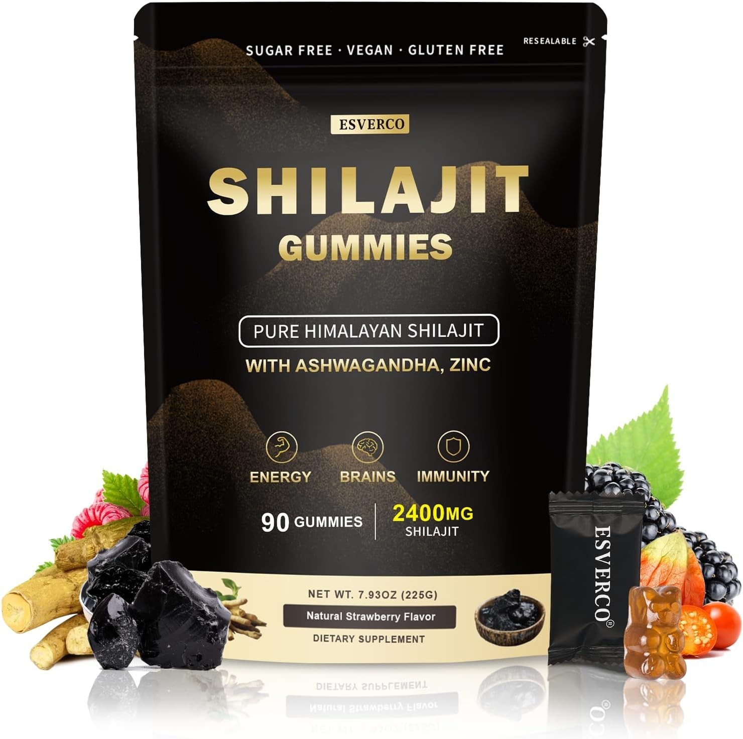 2400mg Pure Himalayan Shilajit Gummies with 2000mg Organic Ashwagandha 90 Count