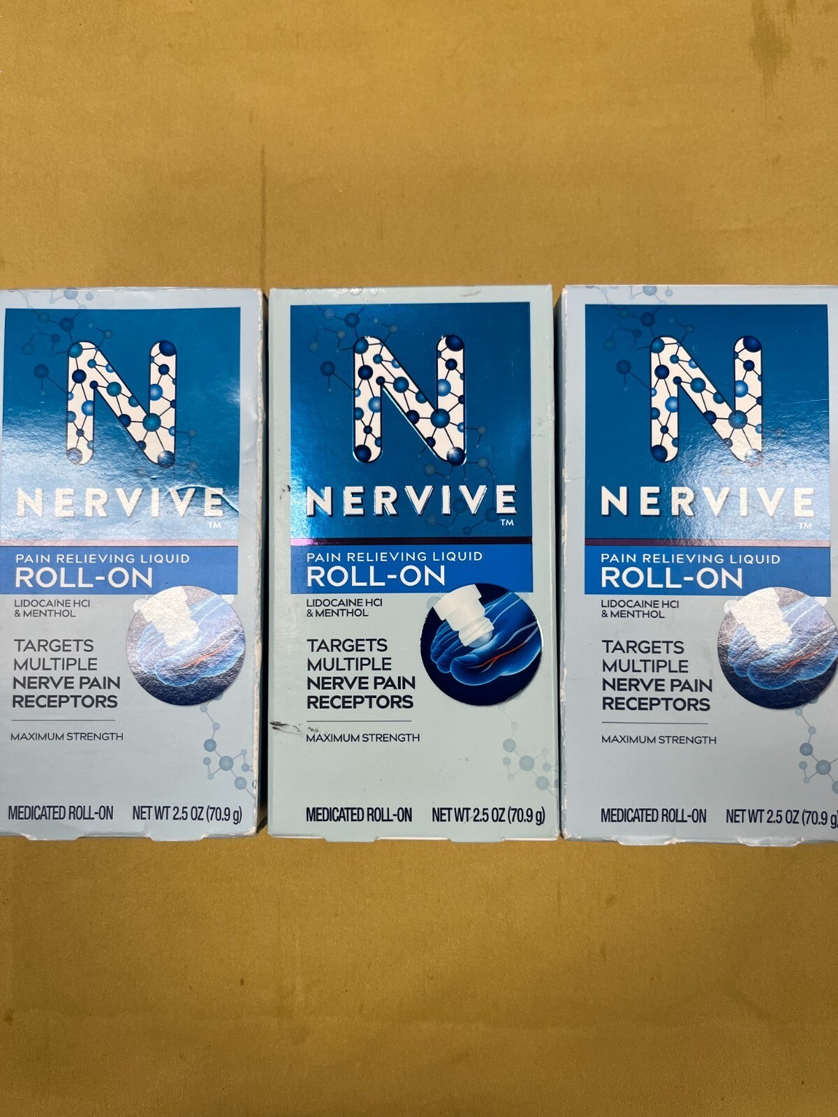 3 New Nervive Pain Relieving Liquid Roll-On – 2.5oz Each Box Exp.03/2027+