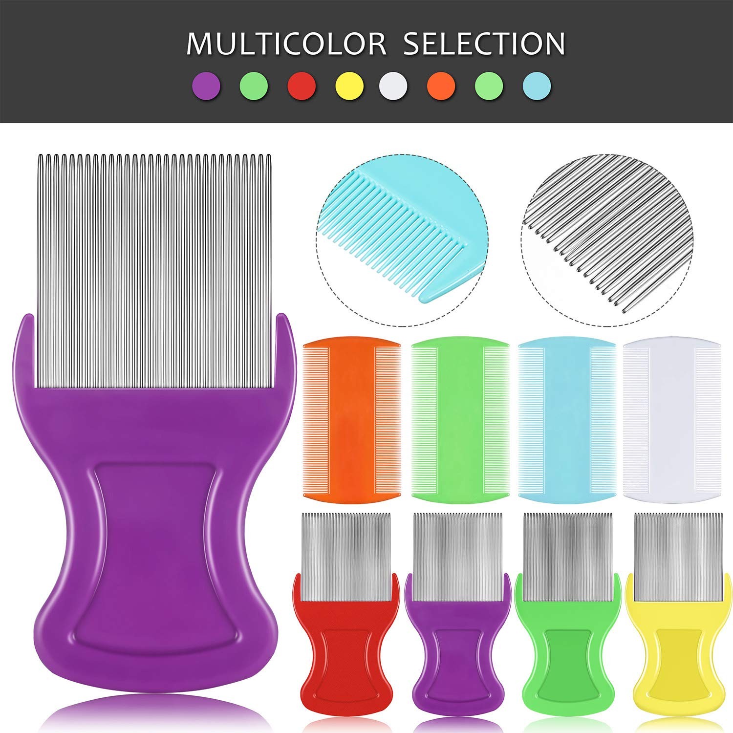 Maitys 8 Pieces Flea Lice Combs 3.5 x 2 Inch, 3.54 x 1.57 Classic