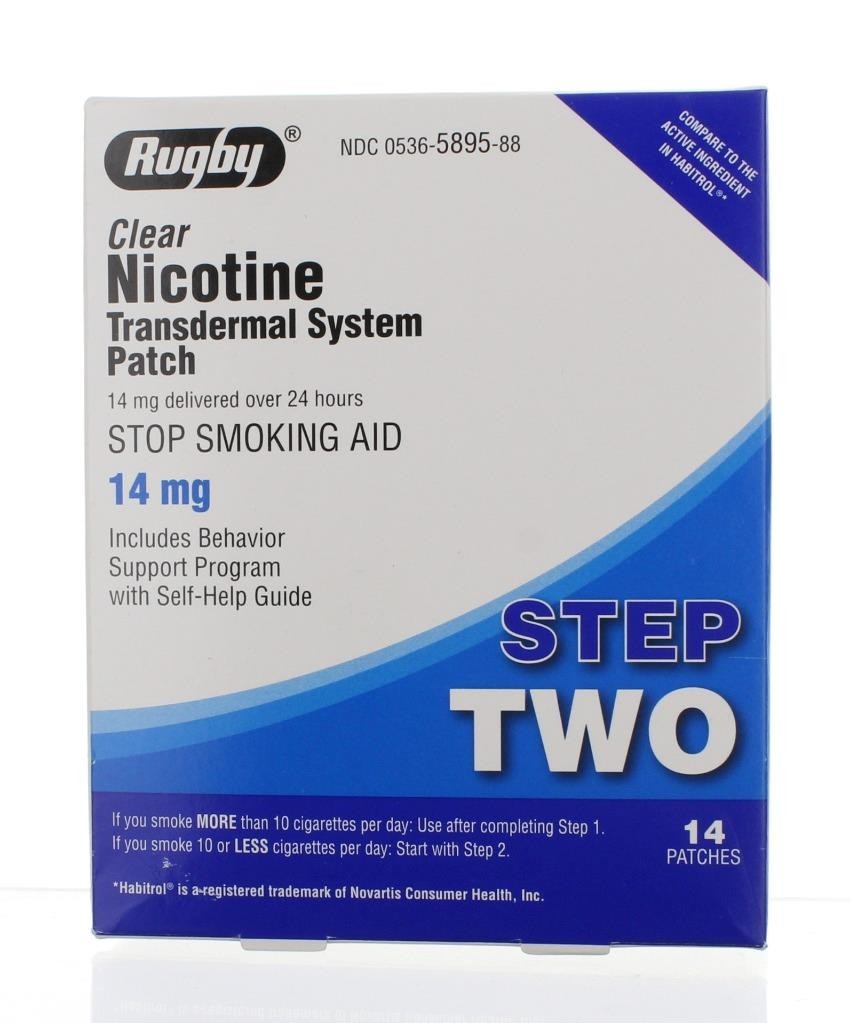 Rugby Step 2 Clear Nicotine Patch Stop Smoking Aid 14mg 14 PATCHES Exp 04/2027+