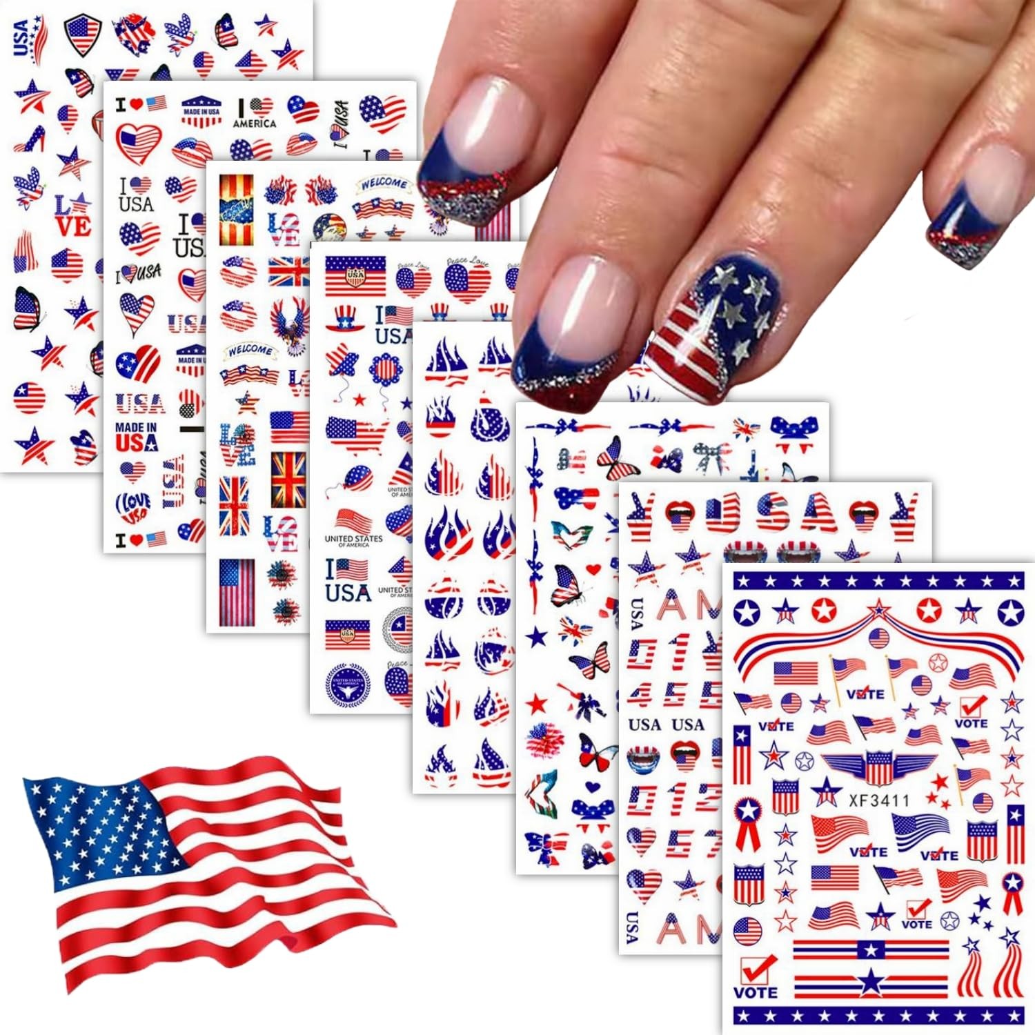 8 Sheets 4th of July Nail Stickers for Nail Art Independence Day Nail Art Sti…