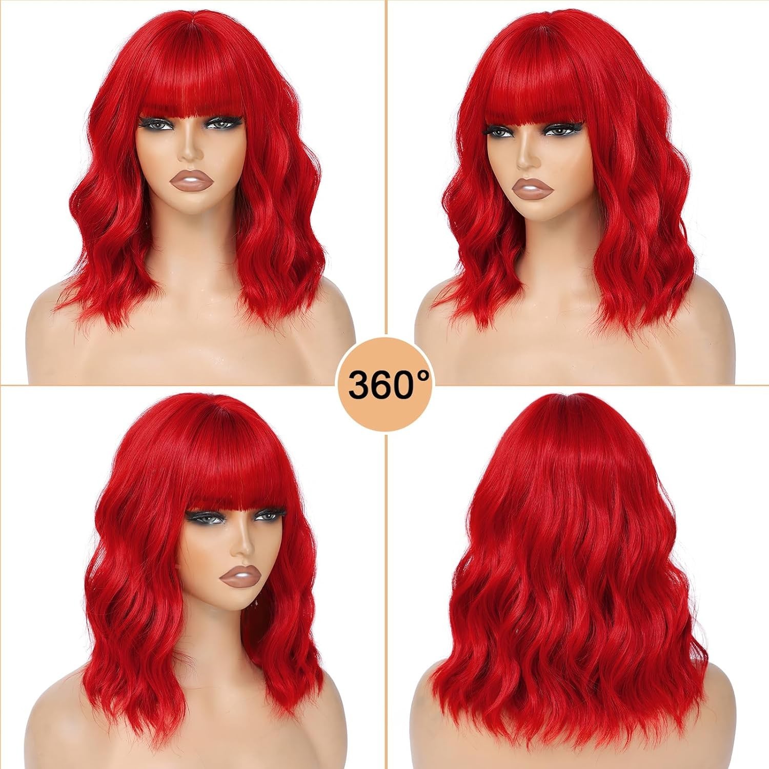 Mixed Blonde Bob Wavy Wigs with Bangs, Short Grey Blonde Bob Wig Loose Wave Synt