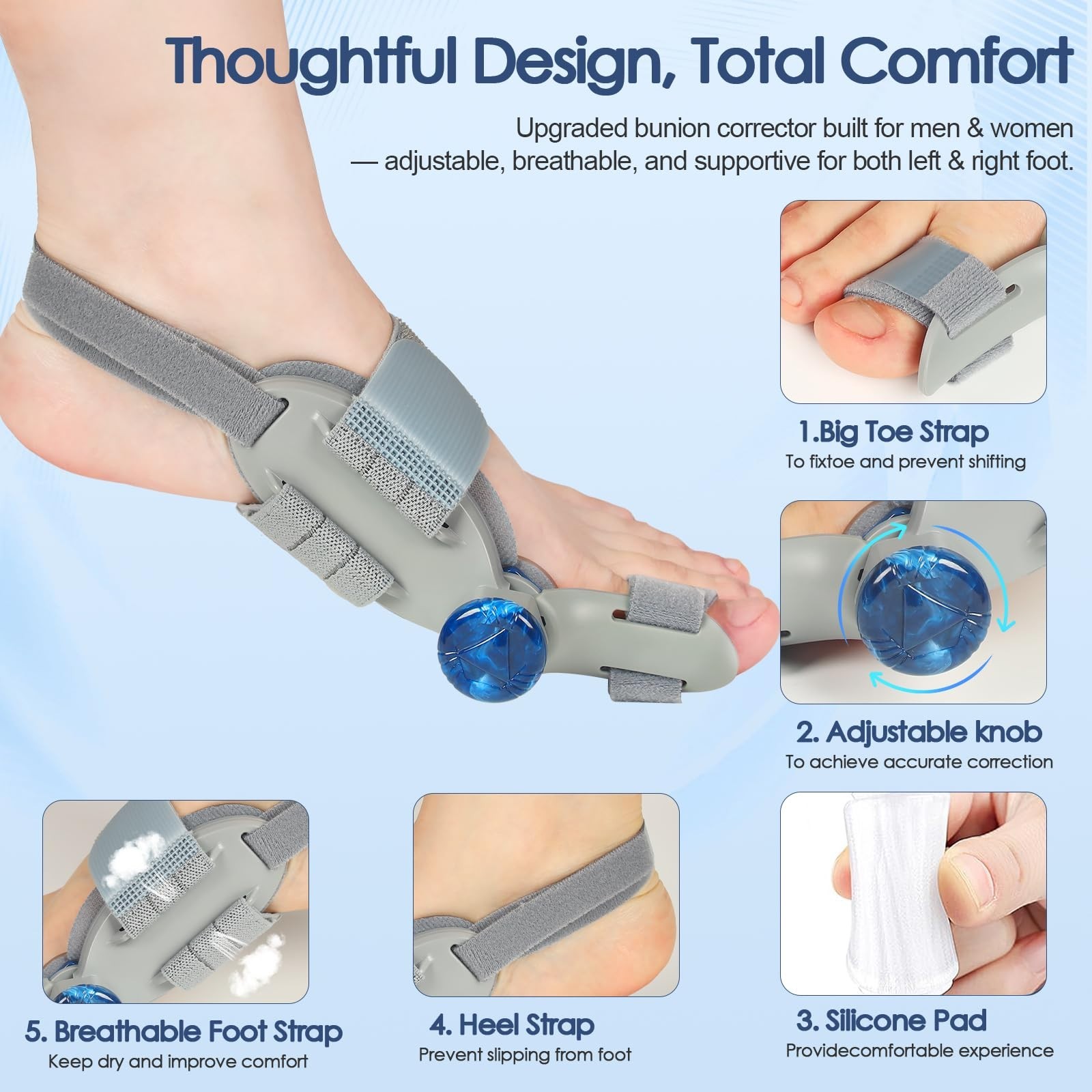 Adjustable Bunion Corrector for Men & Women, Big Toe Relief with Silicone Pad (1