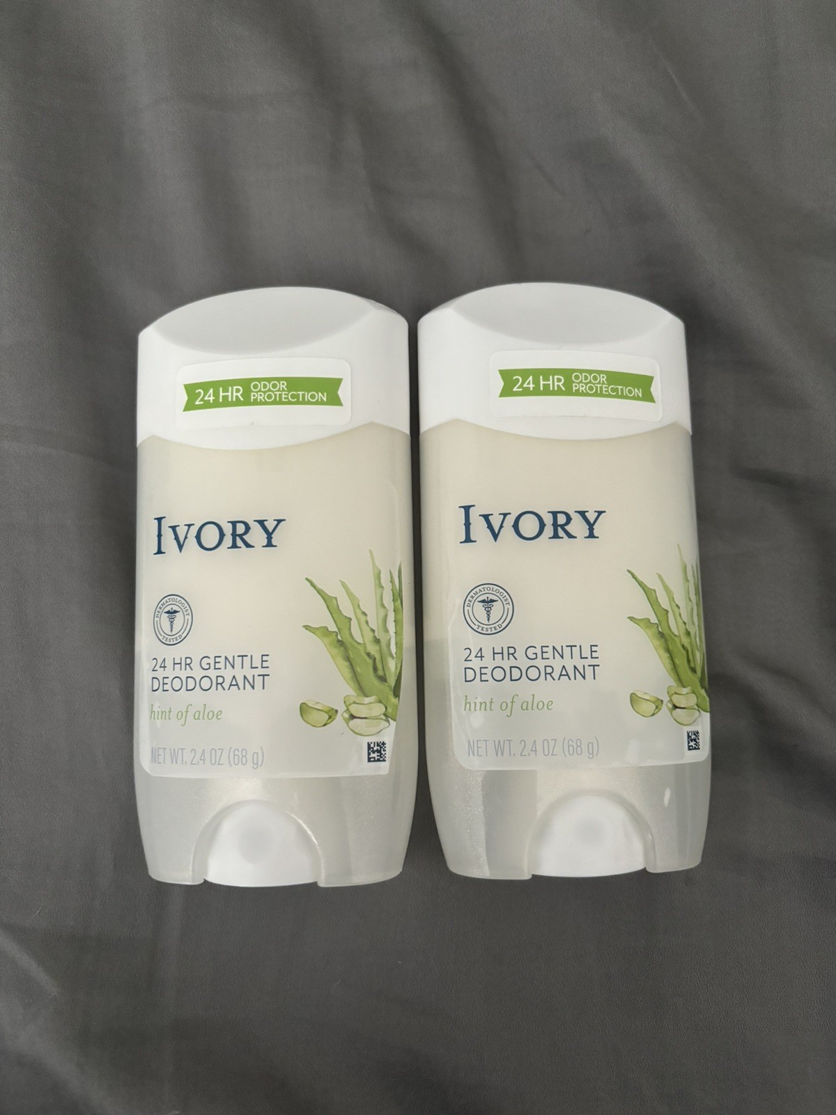 2 Ivory Gentle Deodorant Sticks- 24 Hour Protection- Hint of Aloe- 2.4oz Each