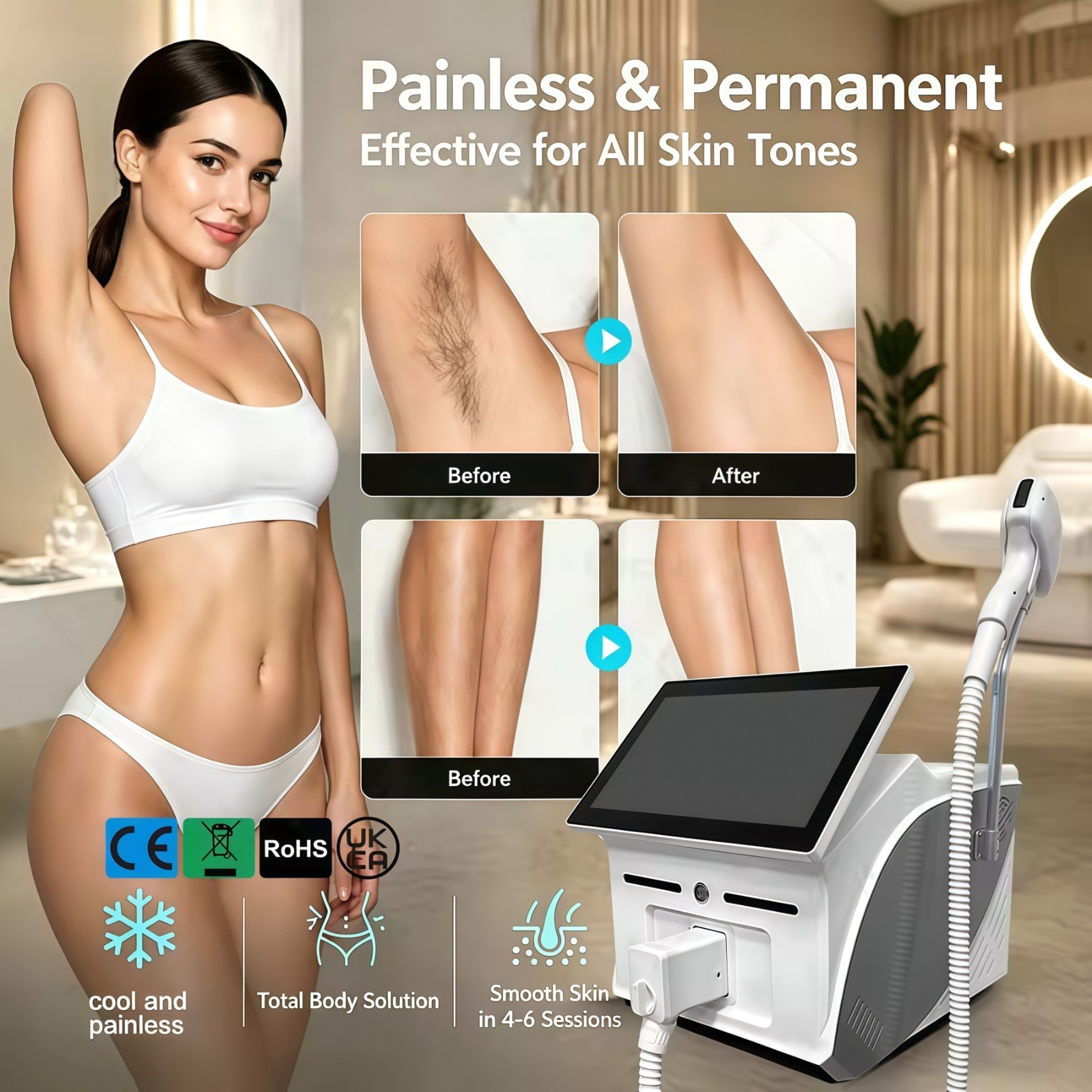 Professional 4-wavelength diode laser hair removal device CE certification