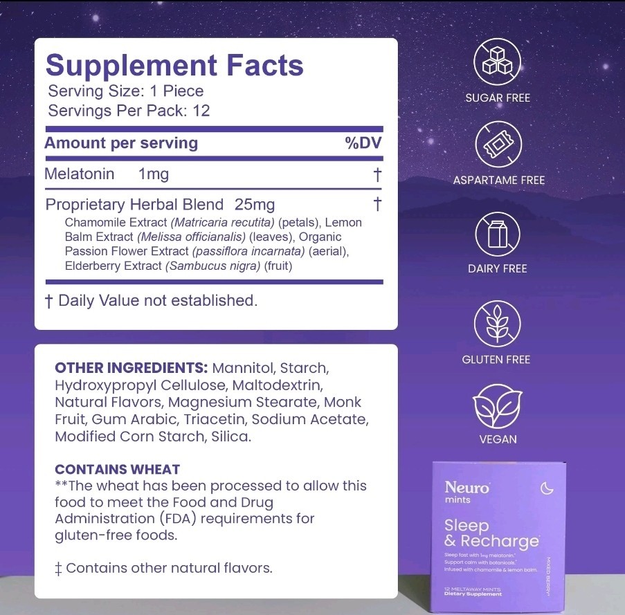 NeuroMints, Sleep & Recharge, Mixed Berry, 6 Packs, 12 Meltaway Mints Each