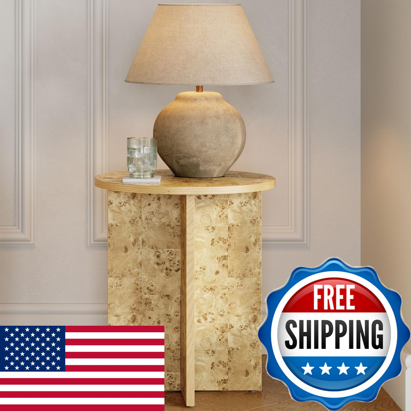 Stead Round Natural Burl End Table For Living Room – 16 Round X 19.2 H –