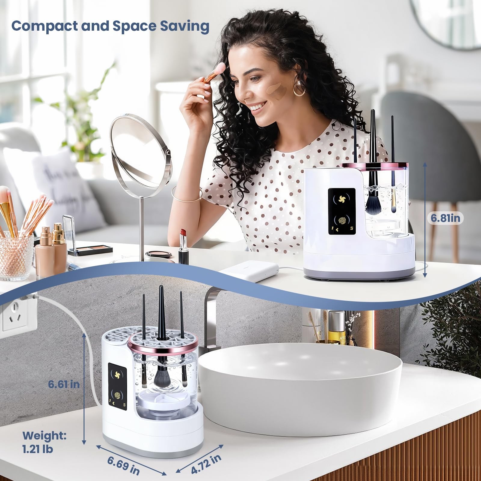 3 IN 1 Electric Makeup Brush Cleaner Machine With Drying Function, White