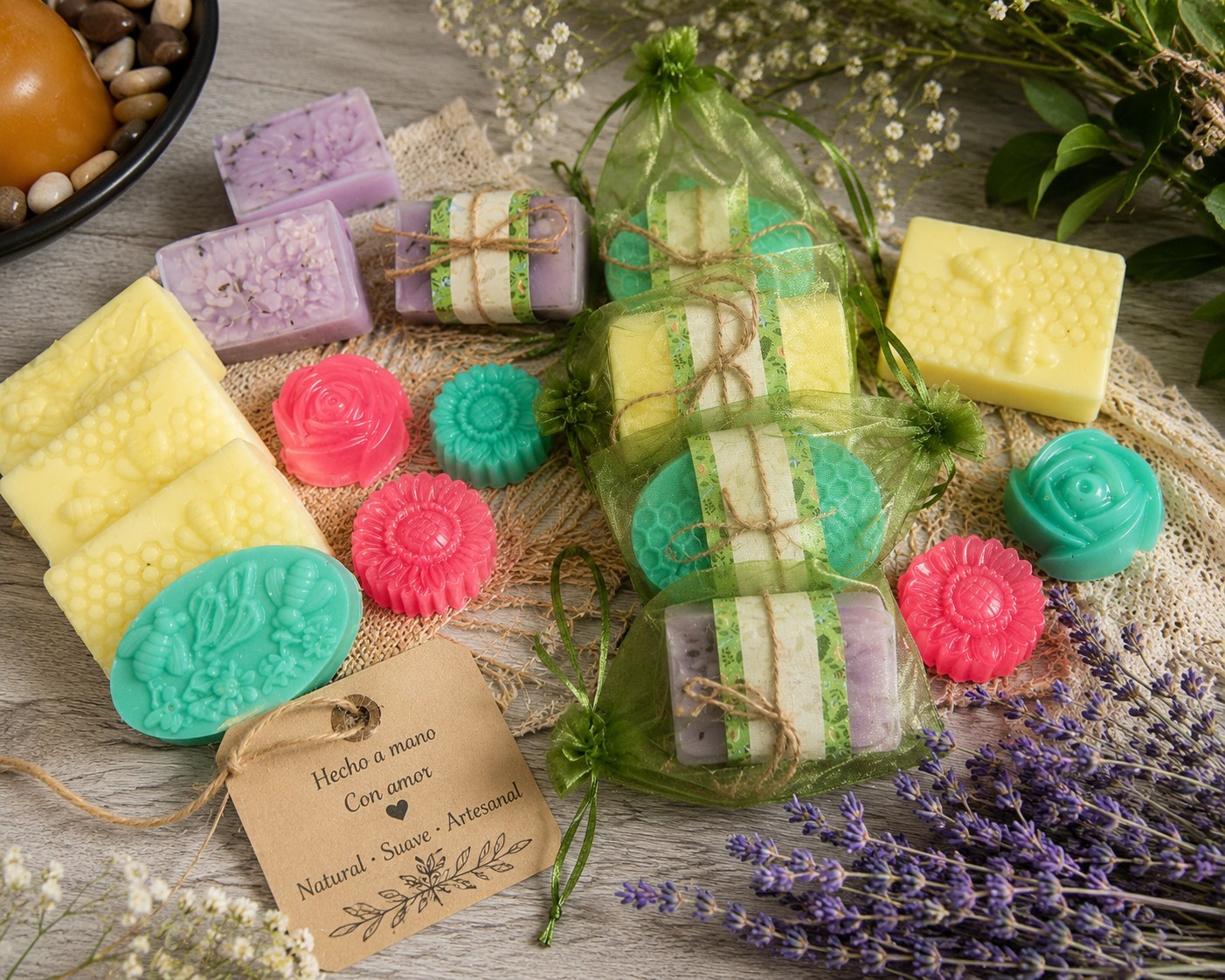 Handmade Natural Lavender Soap Bar Bath Set, Multicolor Floral Assorted Shapes