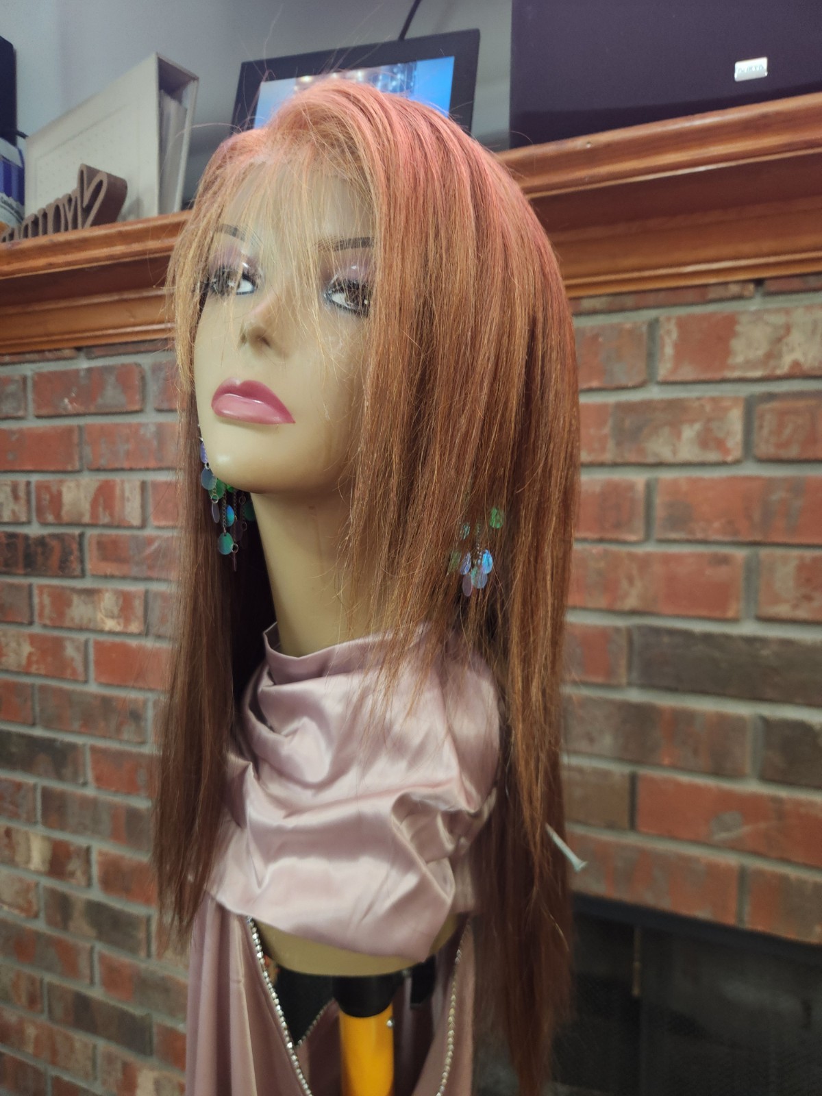 Pre-everything Long Straight Wig Brown with Copper Red Shade Hairpiece for Women