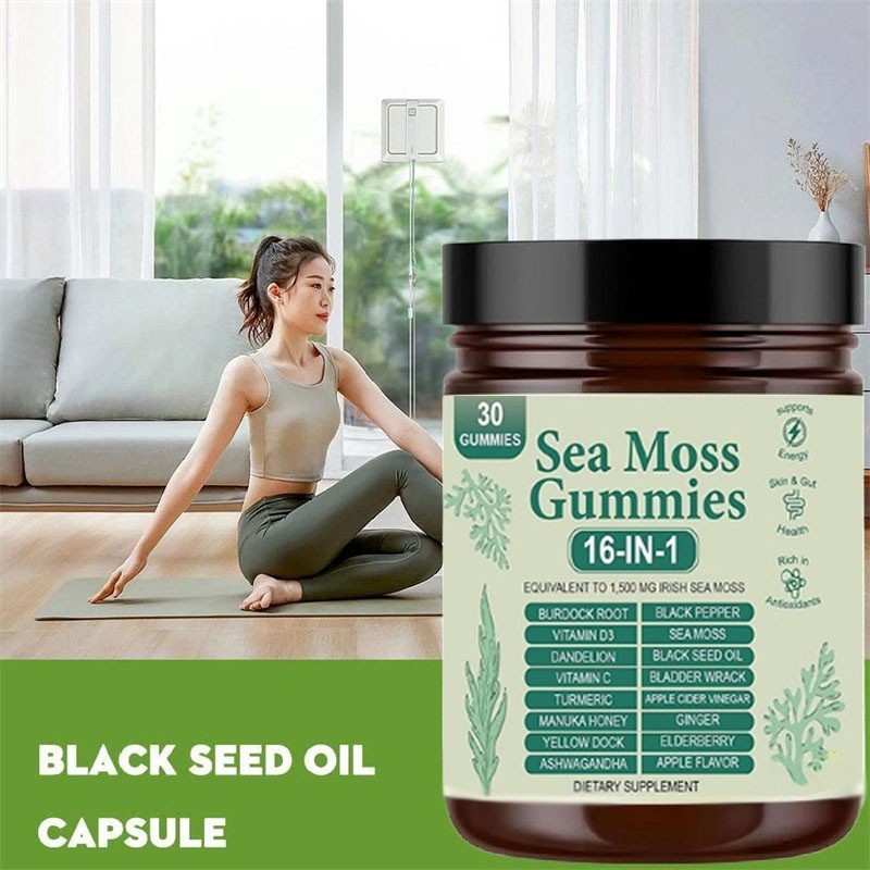 Sea Moss Gummies 16-in-1, Sea Moss Blend with Black Seed Oil-Green Apple Flavor
