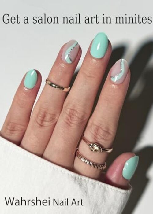 UV Gel Nail Stickers Strips 20pcs Semi Cured Gel Nail Strips, Wraps Mint Green