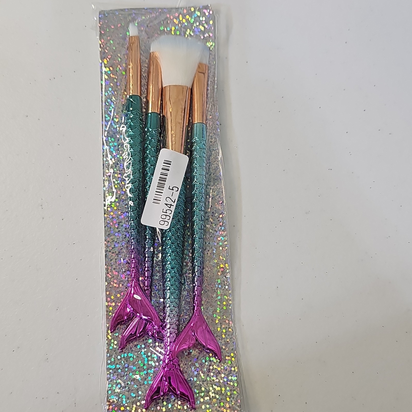 Mermaid Tail Handle Makeup Brush Set 4pc Angled/Round Synthetic Green/Purple