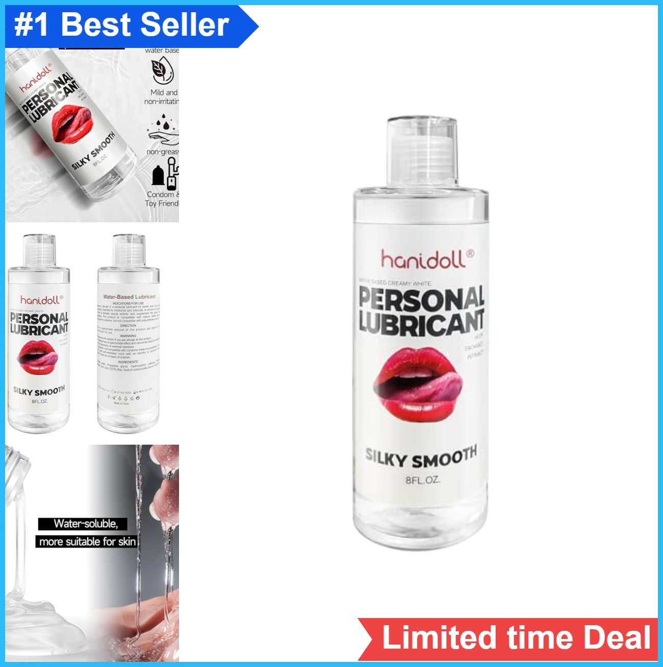 Water Based Lube 8 Fl Oz Unscented Liquid Lubricant for Toys Men Women Couples