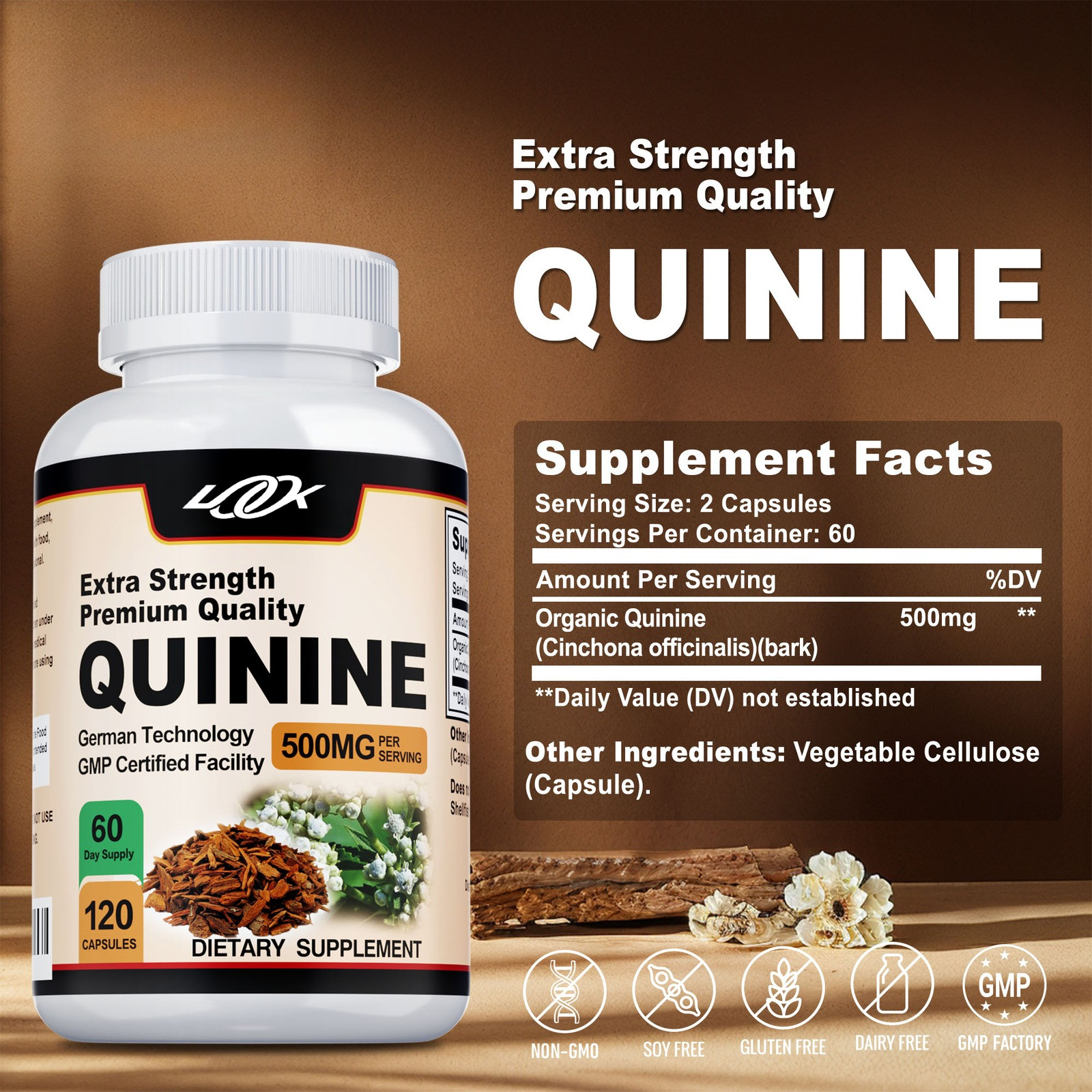 Quinine Capsules 500mg – Support Leg Cramps, Stomach Health & Immune System