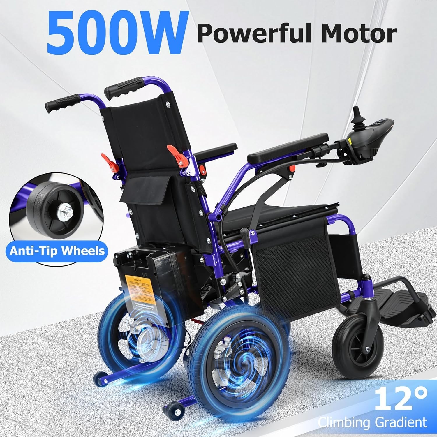 YF001 Plus Foldable 18” Eletric Wheelchair Lightweight 15Miles Range 500W 12AH