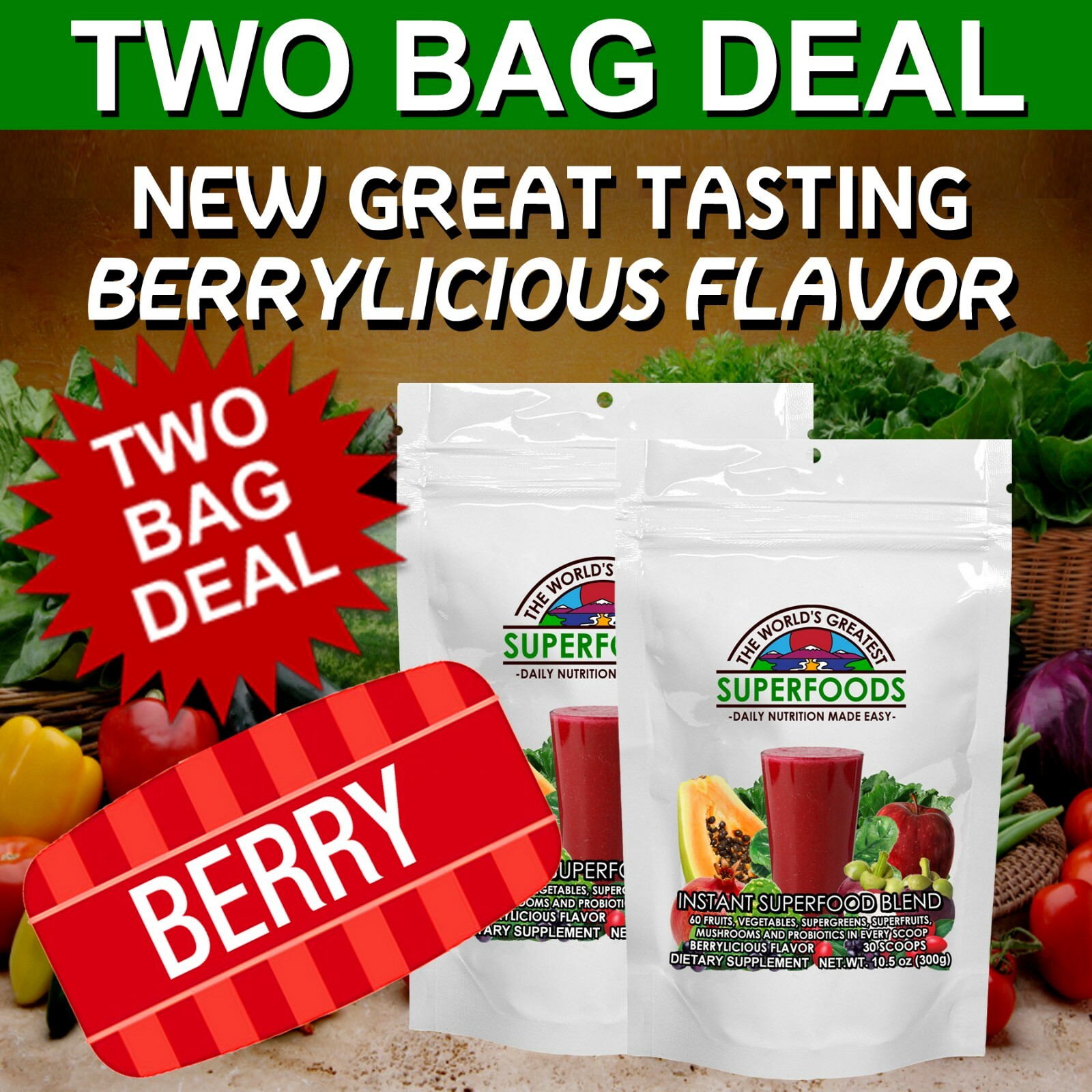 A Balance Of Daily Nature Fruit/Veg Worlds Greatest Superfoods Powder Mix 2 Bags