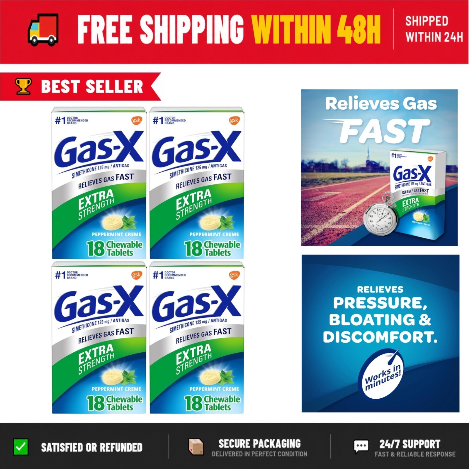 Gas-X Extra Strength Chewable Gas Relief Tablets 125 mg Peppermint 18 Count