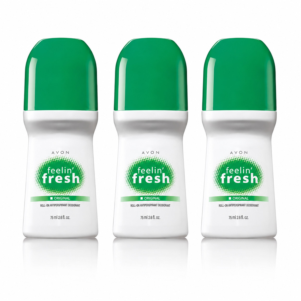 3 PACK Avon Feelin’ Fresh Original Roll-On Antiperspirant Deodorant 2.6 FL OZ
