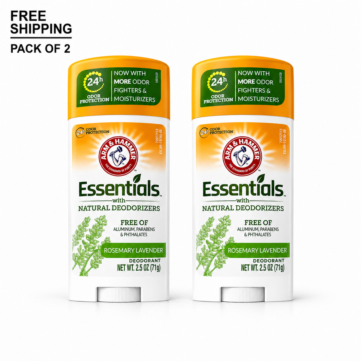 Arm & Hammer Essentials Natural Deodorant 2 Pack Aluminum Free 70g