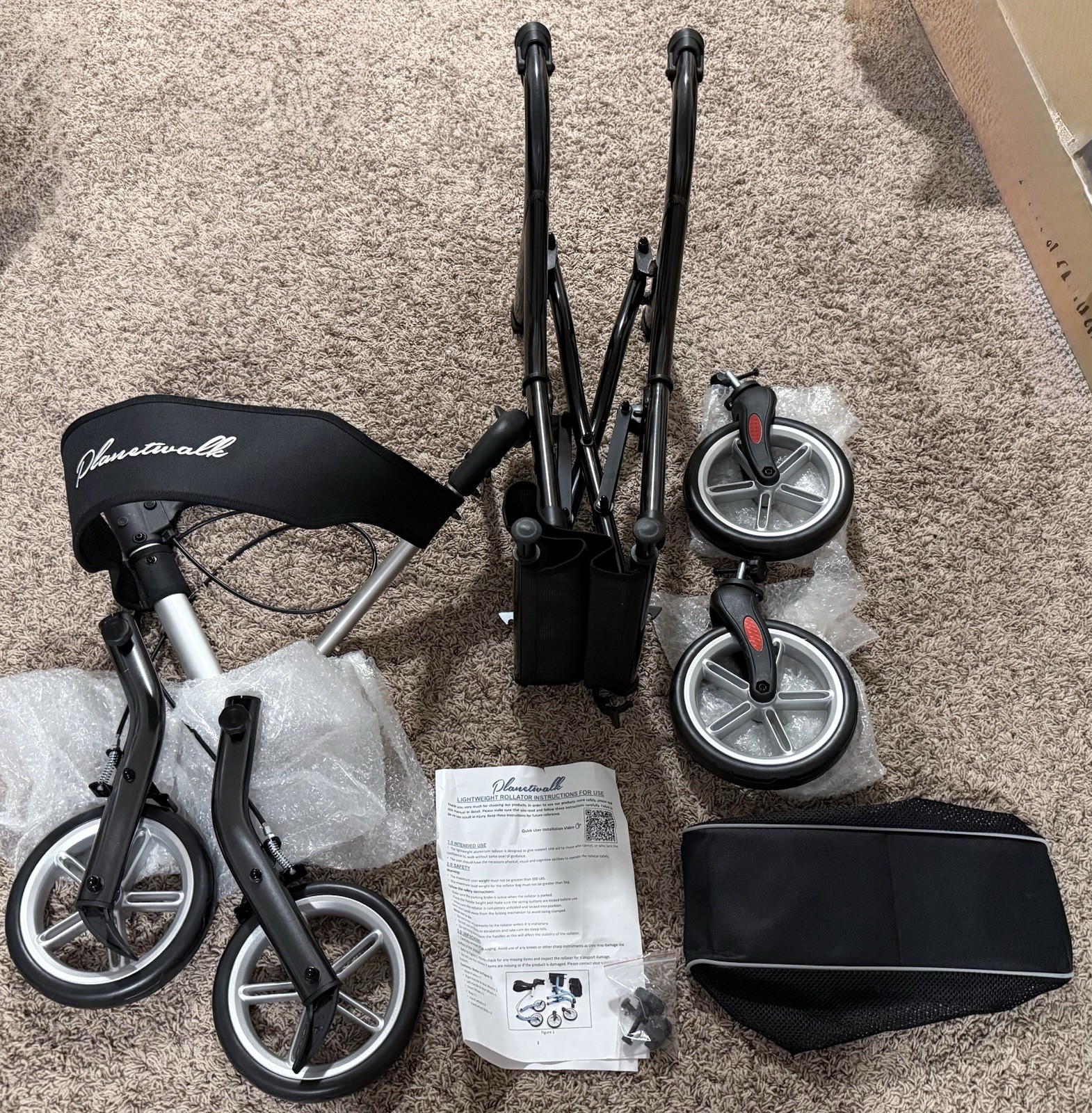 Planet Walk Rollator Walker Super Lightweight Foldable Seat 8” Wheels 300Lb