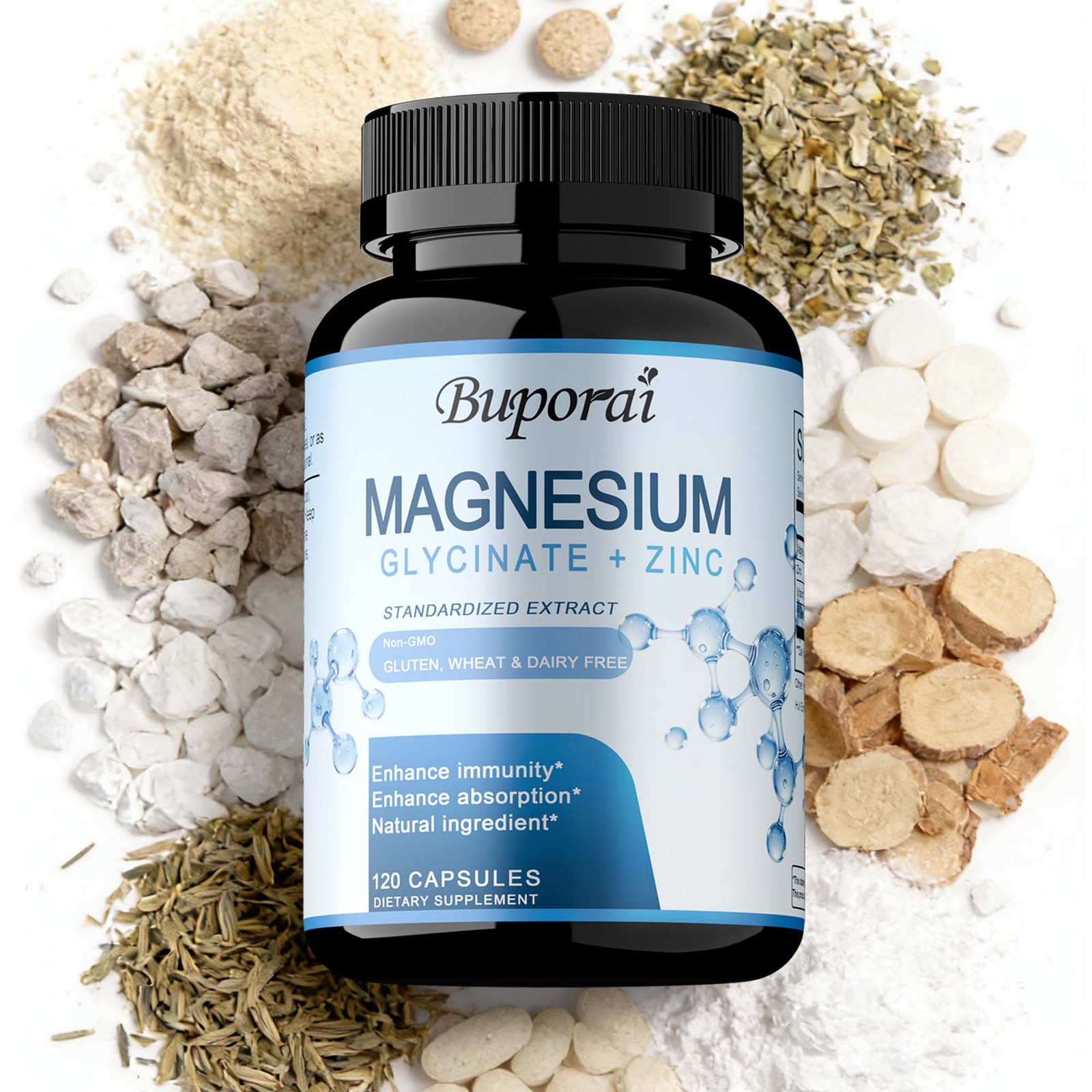 Magnesium Glycinate&Zinc 120pcs-Muscle Relaxation,Supports Bone and Heart Health