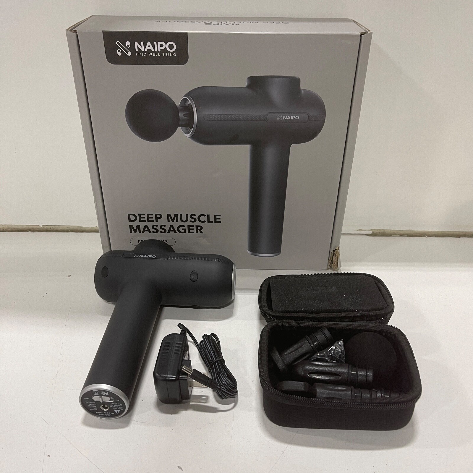 Naipo 5 Heads Muscle Massage Gun 35dB Super Quiet 20 Days Long Battery MGG-2103