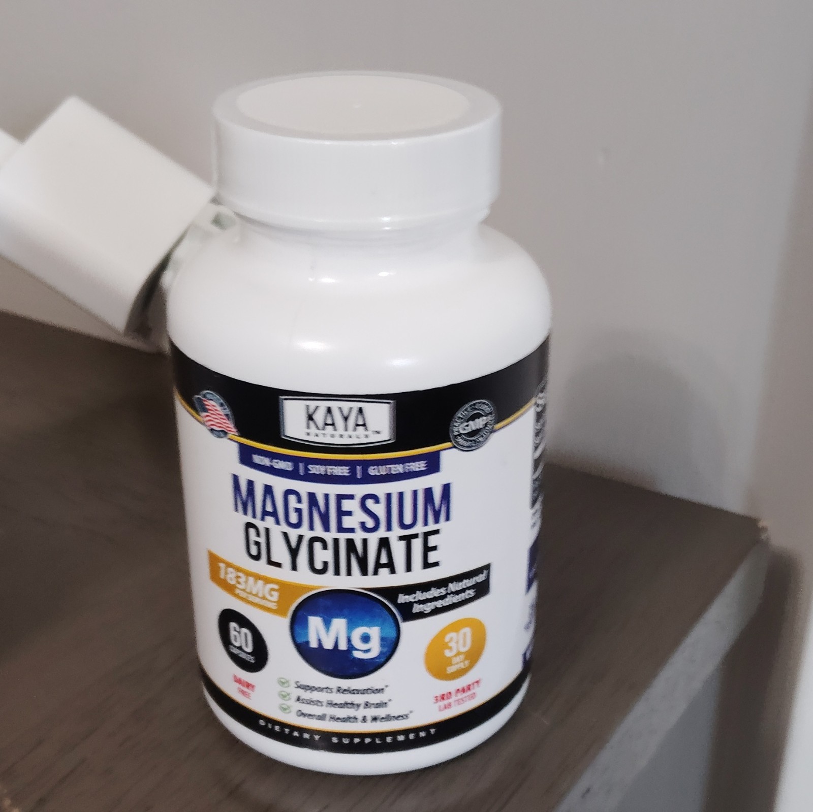 Kaya Naturals Magnesium Glycinate 183 mg Dietary Supplement 60 Capsules Non-GMO