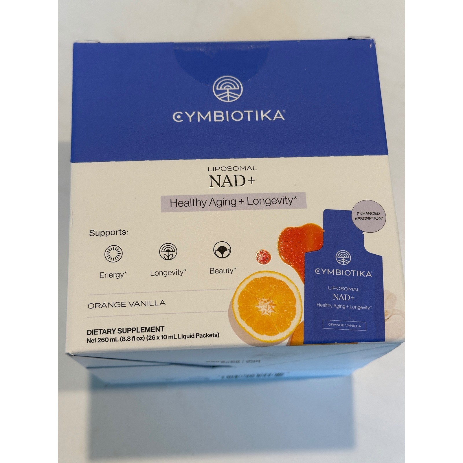 Cymbiotika Liposomal NAD+ Orange Vanilla 26 Packets Longevity Supplement